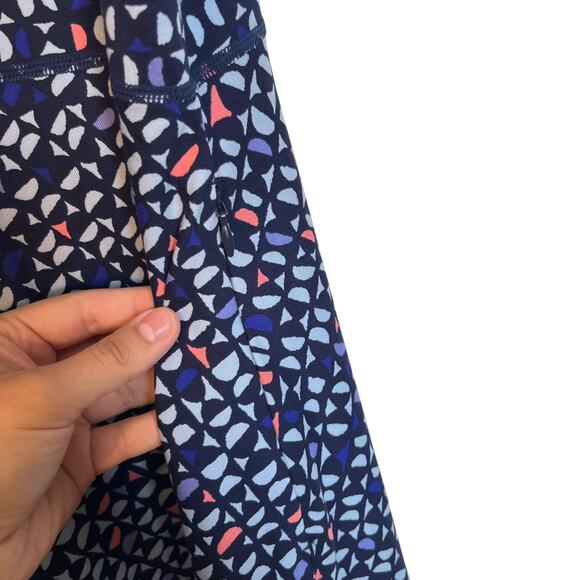 Title Nine Dream V Neck Dress Wild Waves Geometric Print Navy Blue Travel Size L - Picture 5 of 11